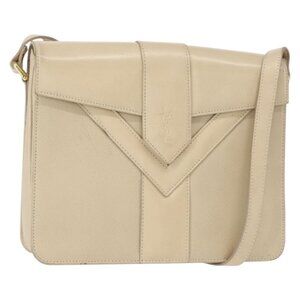 Authentic SAINT LAURENT Shoulder Bag Leather Beige Gold